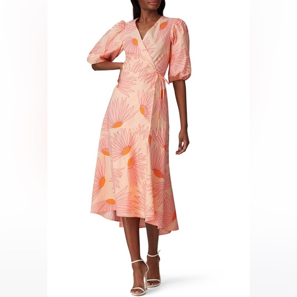 Kate Spade New York Grand Daisy Wrap Dress Pink/Orange Floral Print - Picture 1 of 7